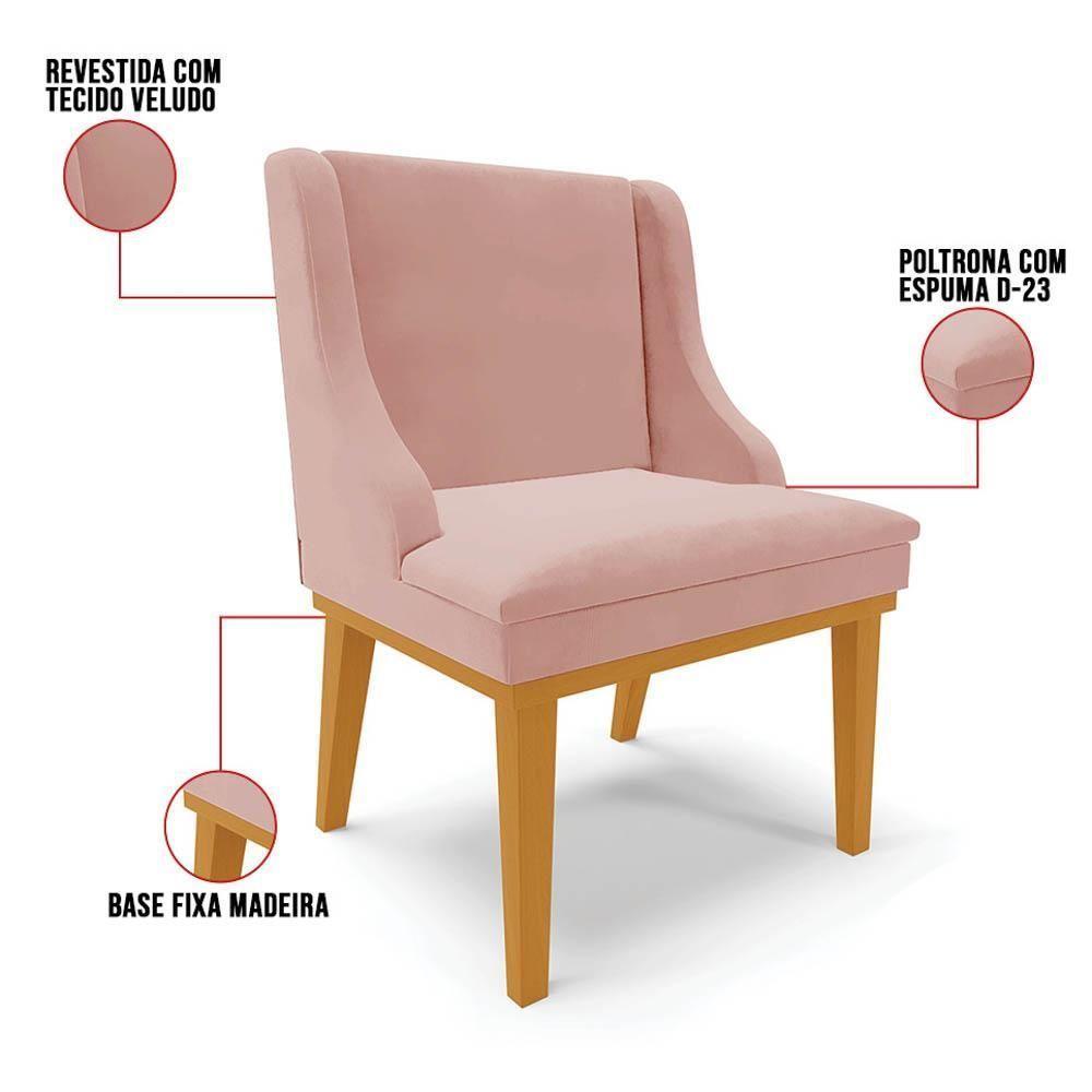 Kit 6 Cadeiras Estofadas Para Sala De Jantar Base Fixa De Madeira Castanho Lia Veludo Rosê - Ibiza - 4