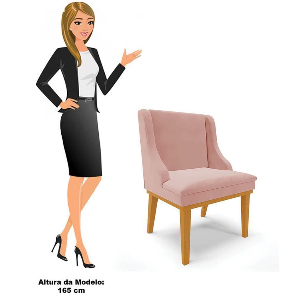 Kit 6 Cadeiras Estofadas Para Sala De Jantar Base Fixa De Madeira Castanho Lia Veludo Rosê - Ibiza - 6