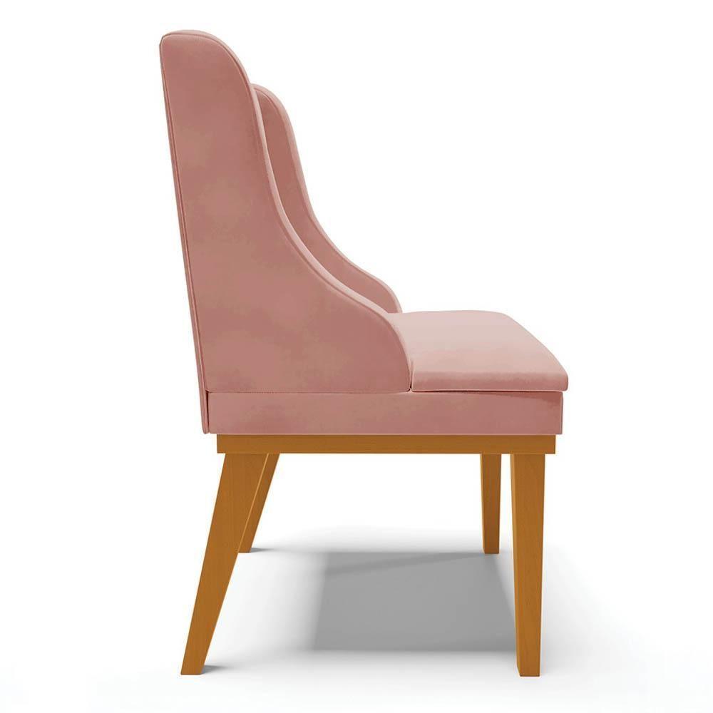 Kit 6 Cadeiras Estofadas Para Sala De Jantar Base Fixa De Madeira Castanho Lia Veludo Rosê - Ibiza - 7