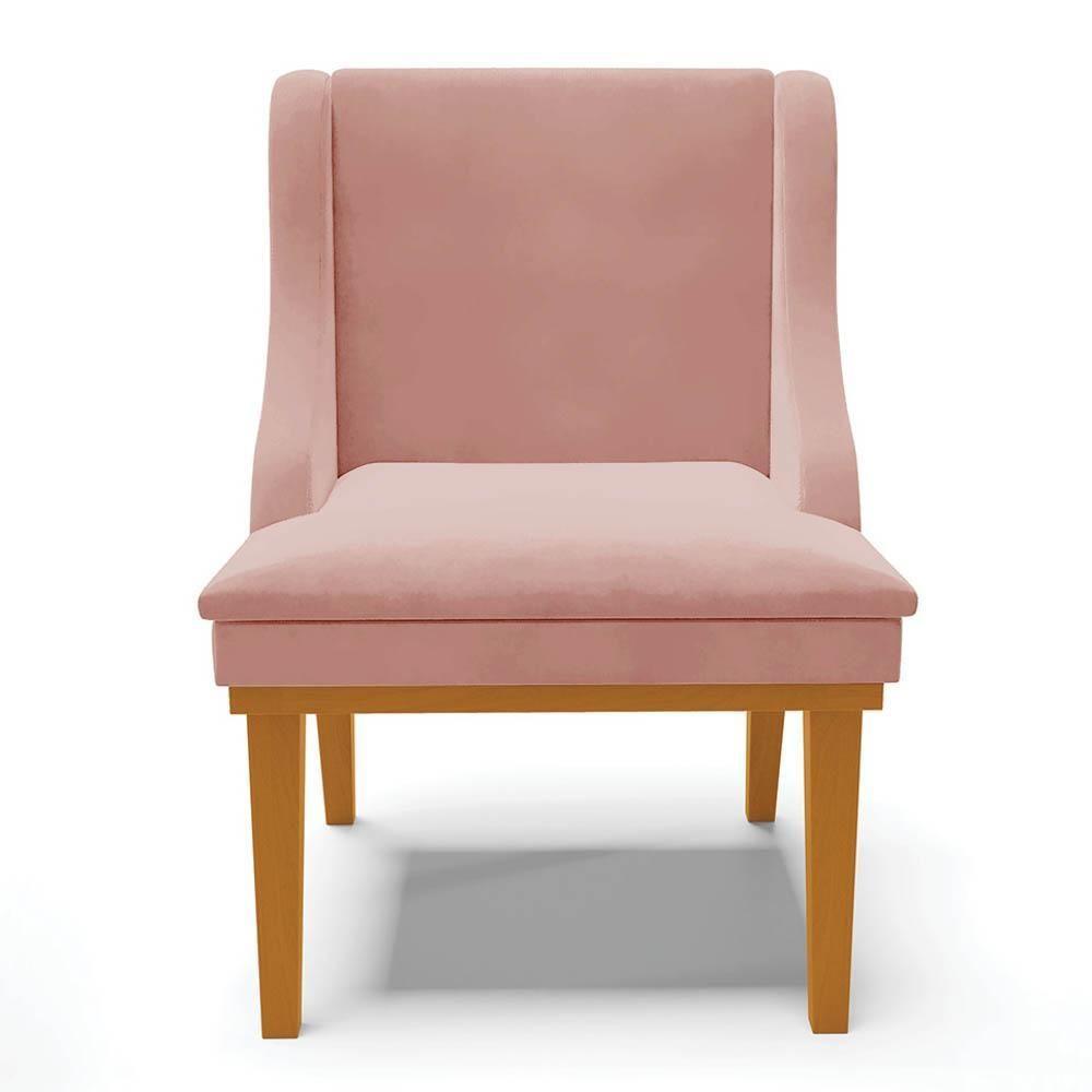 Kit 6 Cadeiras Estofadas Para Sala De Jantar Base Fixa De Madeira Castanho Lia Veludo Rosê - Ibiza - 8