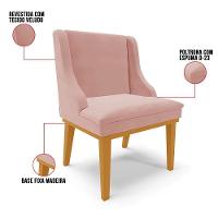 Kit 6 Cadeiras Estofadas Para Sala De Jantar Base Fixa De Madeira Castanho Lia Veludo Rosê - Ibiza