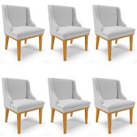 Kit 6 Cadeiras Estofadas Para Sala De Jantar Base Fixa De Madeira Castanho Lia Linho Cinza - Ibiza - 1