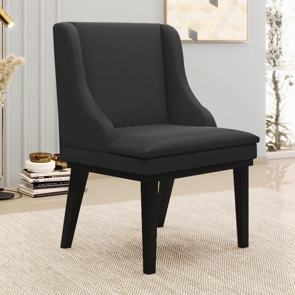 Kit 4 Cadeiras Estofadas Sala De Jantar Base Fixa De Madeira Preto Lia Sintético Preto - Ibiza - 2