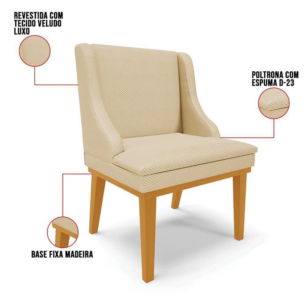 Kit 2 Cadeiras Estofadas Para Sala De Jantar Base Fixa De Madeira Castanho Lia Veludo Off White - Ibiza - 1