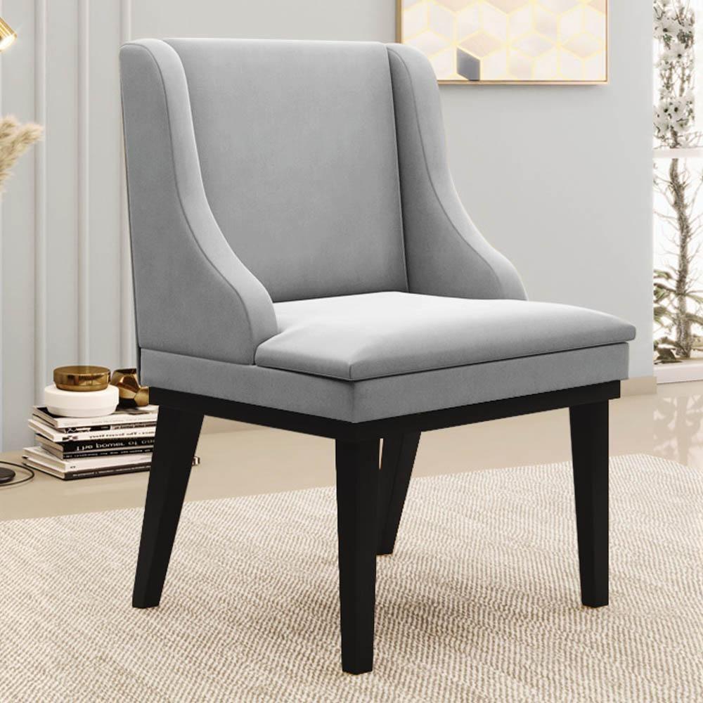 Kit 8 Cadeiras Estofadas Para Sala De Jantar Base Fixa De Madeira Preto Lia Suede Cinza - Ibiza - 2