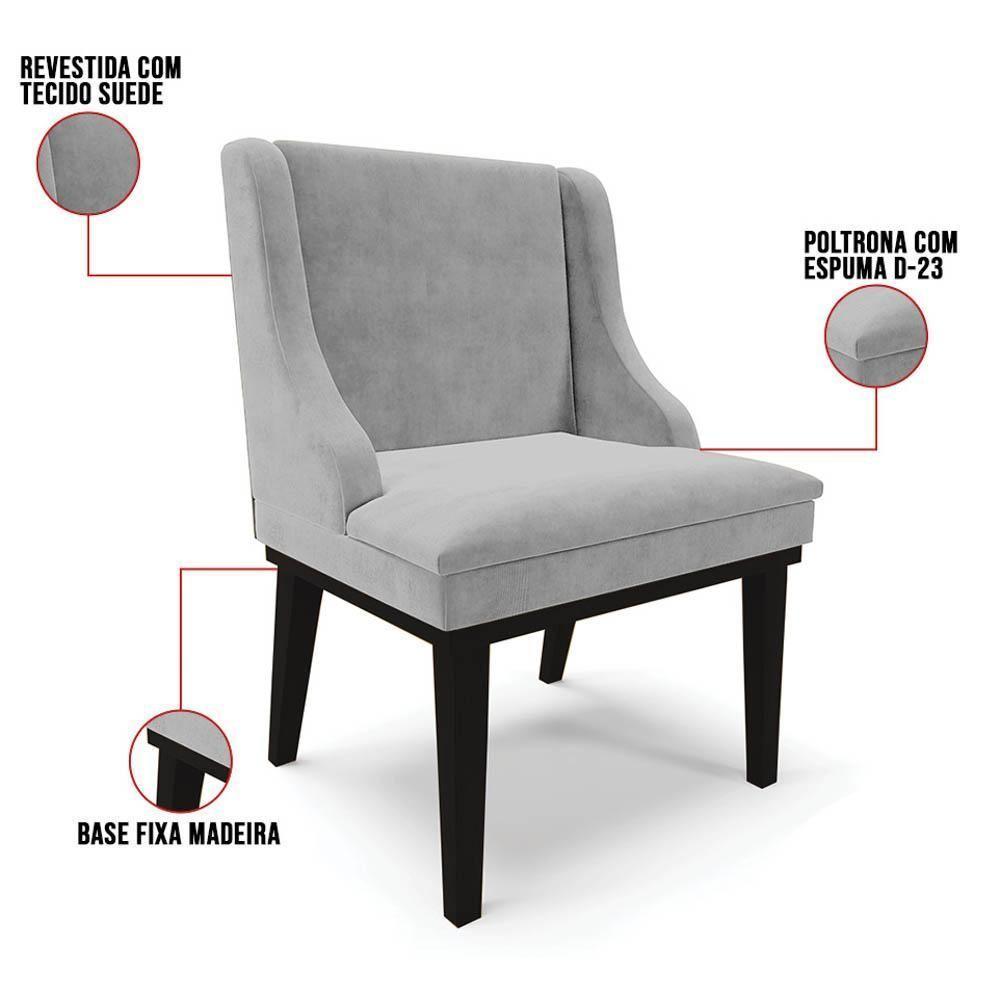 Kit 8 Cadeiras Estofadas Para Sala De Jantar Base Fixa De Madeira Preto Lia Suede Cinza - Ibiza - 3