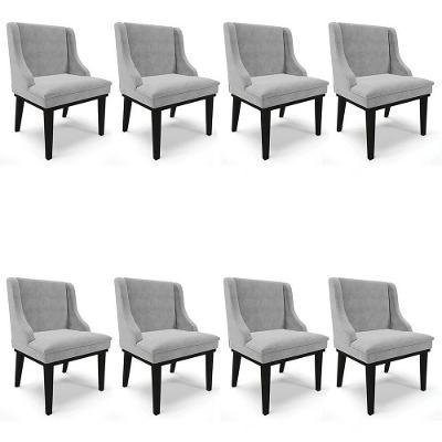Kit 8 Cadeiras Estofadas Para Sala De Jantar Base Fixa De Madeira Preto Lia Suede Cinza - Ibiza