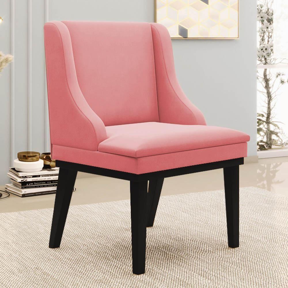 Kit 10 Cadeiras Estofadas Para Sala De Jantar Base Fixa De Madeira Preto Lia Suede Rosê - Ibiza - 2