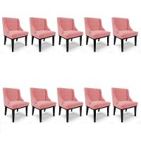Kit 10 Cadeiras Estofadas Para Sala De Jantar Base Fixa De Madeira Preto Lia Suede Rosê - Ibiza - 1