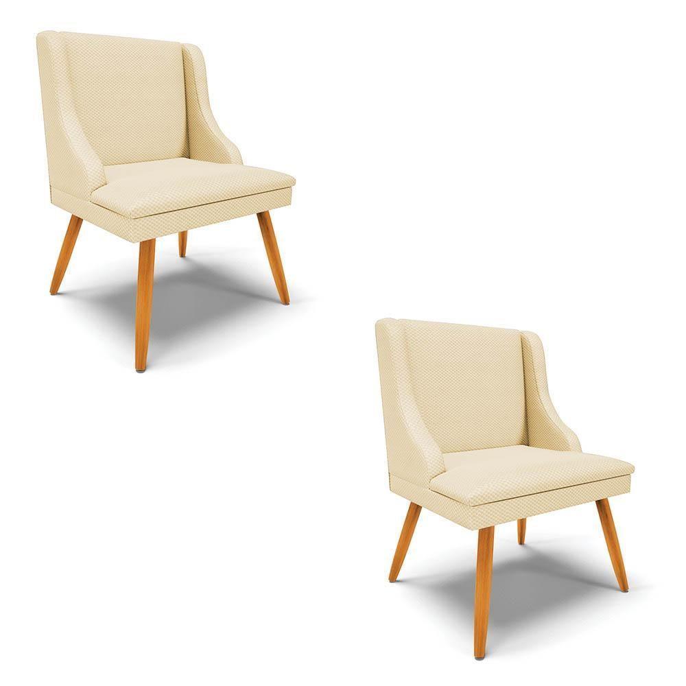 Kit 2 Cadeiras Estofadas Para Sala De Jantar Pés Palito Lia Veludo Off White Luxo - Ibiza - 1