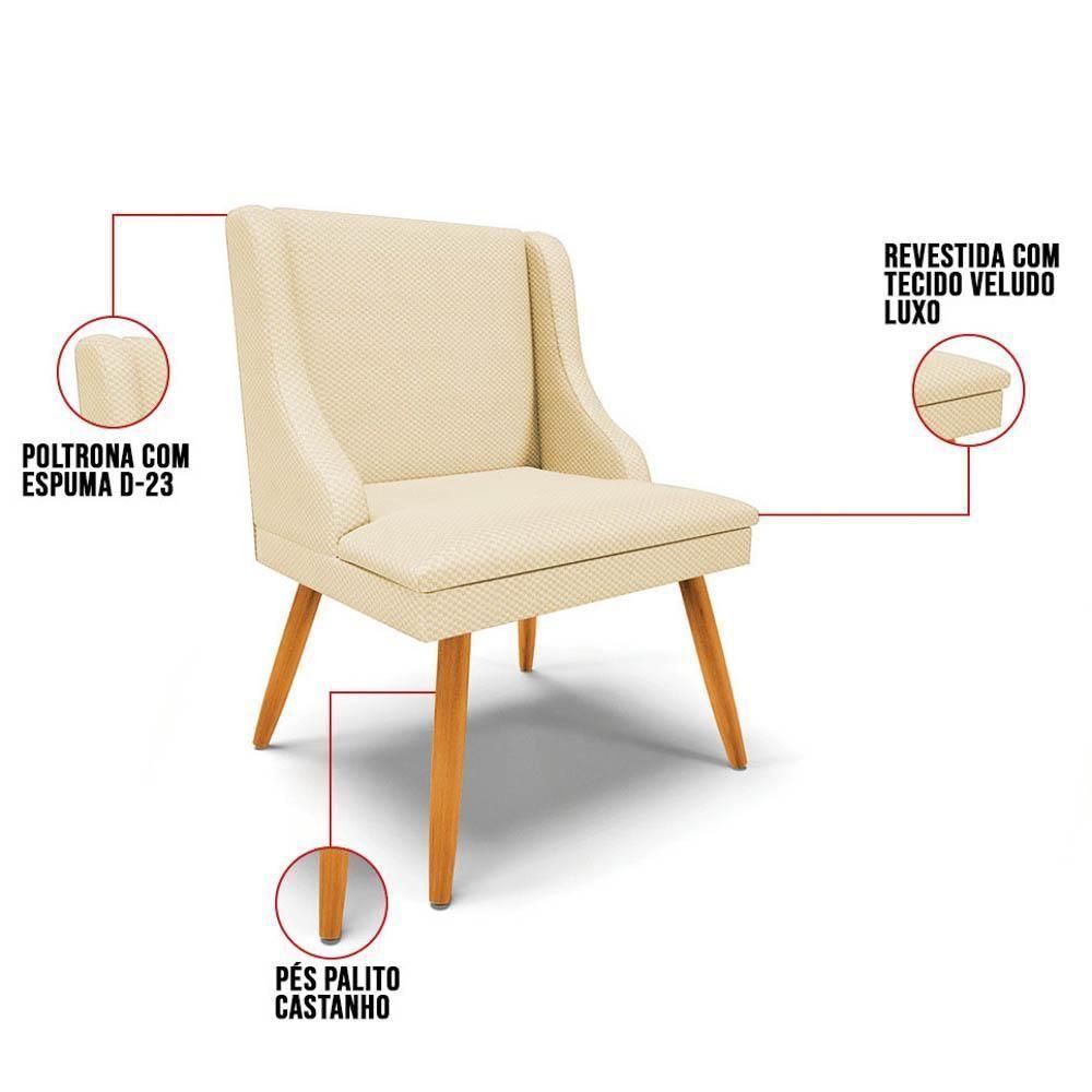 Kit 2 Cadeiras Estofadas Para Sala De Jantar Pés Palito Lia Veludo Off White Luxo - Ibiza - 2