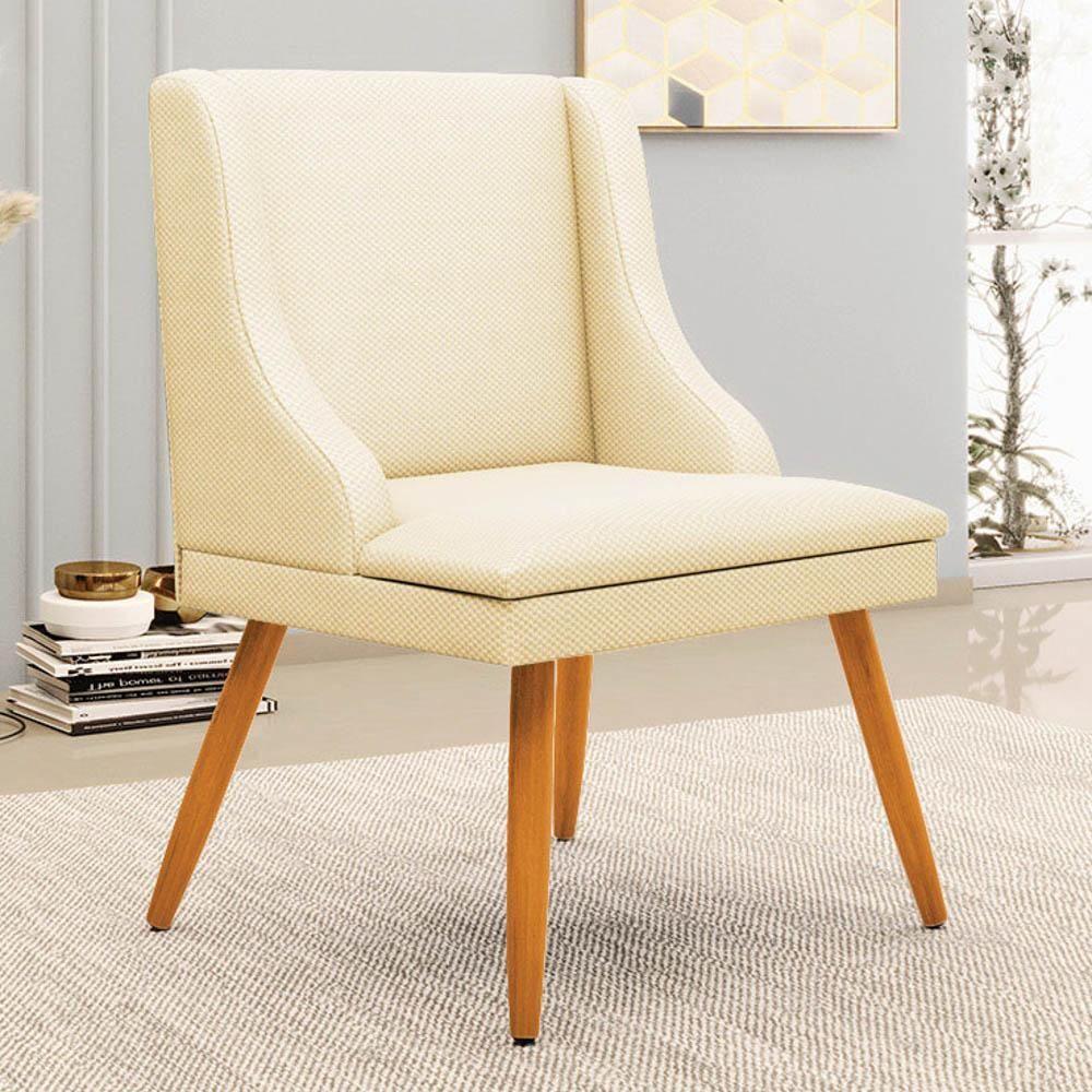 Kit 2 Cadeiras Estofadas Para Sala De Jantar Pés Palito Lia Veludo Off White Luxo - Ibiza - 5