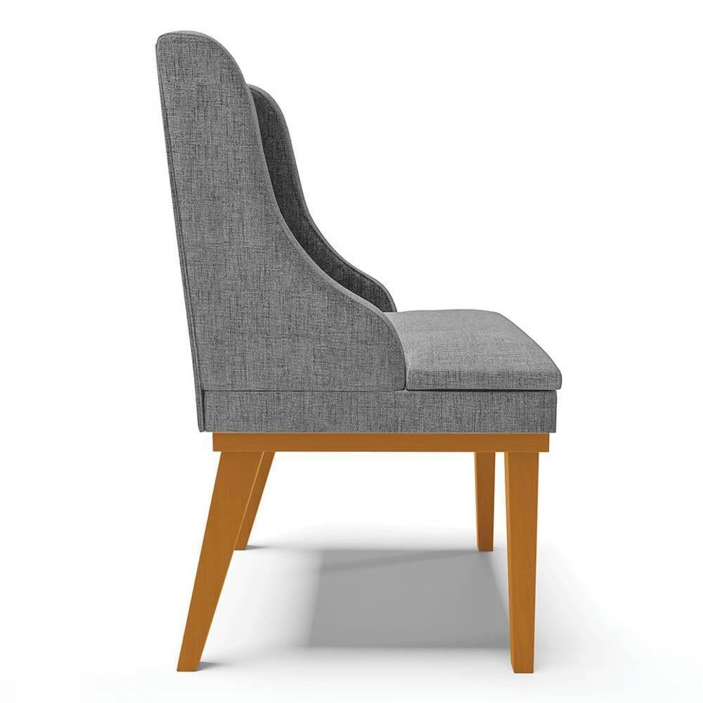 Kit 8 Cadeiras Estofadas Para Sala De Jantar Base Fixa De Madeira Castanho Lia Linho Grafite - Ibiza - 6