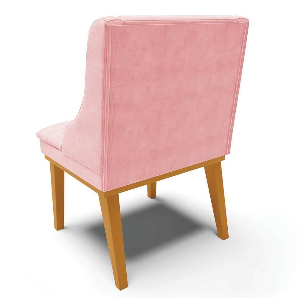 Kit 2 Cadeiras Estofadas Para Sala De Jantar Base Fixa De Madeira Castanho Lia Suede Rosa Bebê - Ibiza - 4