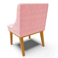 Kit 2 Cadeiras Estofadas Para Sala De Jantar Base Fixa De Madeira Castanho Lia Suede Rosa Bebê - Ibiza