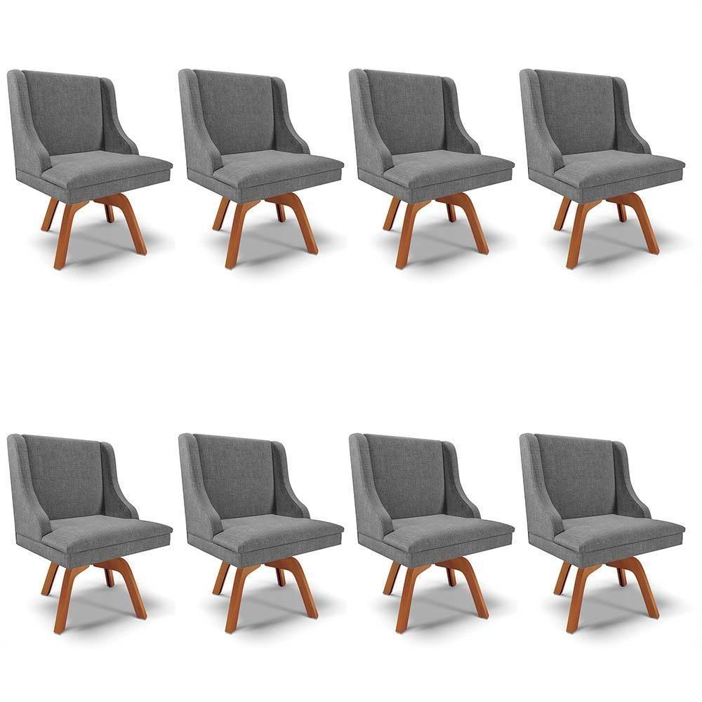 Kit 8 Cadeiras Estofadas Giratória Para Sala De Jantar Lia Linho Grafite - Ibiza - 1