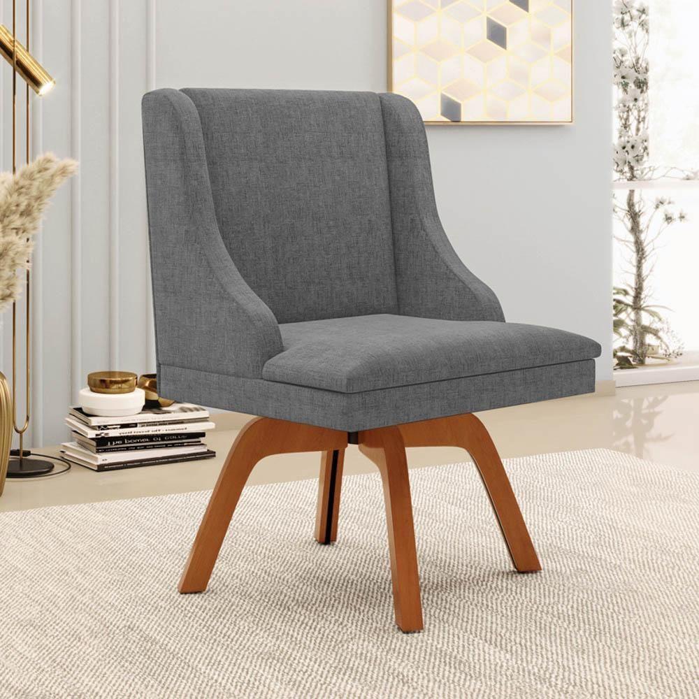 Kit 8 Cadeiras Estofadas Giratória Para Sala De Jantar Lia Linho Grafite - Ibiza - 7