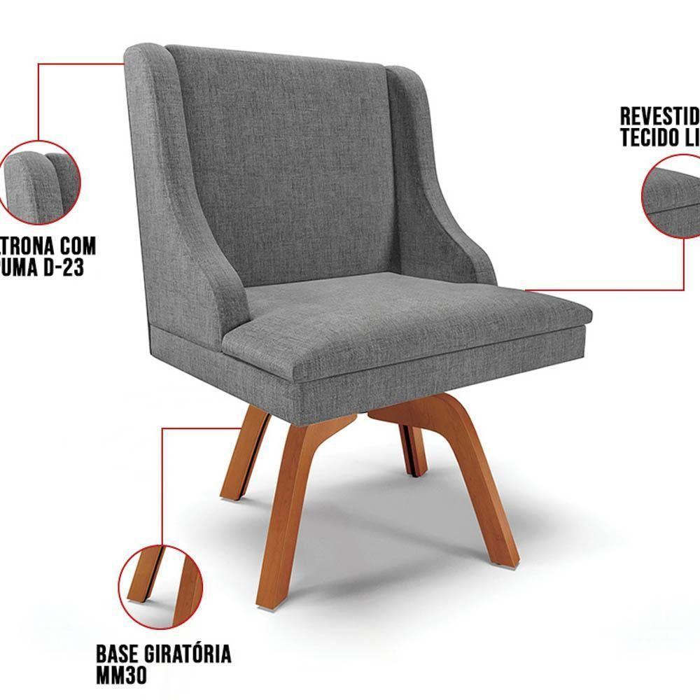 Kit 8 Cadeiras Estofadas Giratória Para Sala De Jantar Lia Linho Grafite - Ibiza - 9