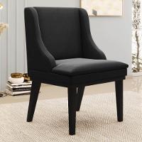 Kit 2 Cadeiras Estofadas Para Sala De Jantar Base Fixa De Madeira Preto Lia Suede Preto - Ibiza - 2