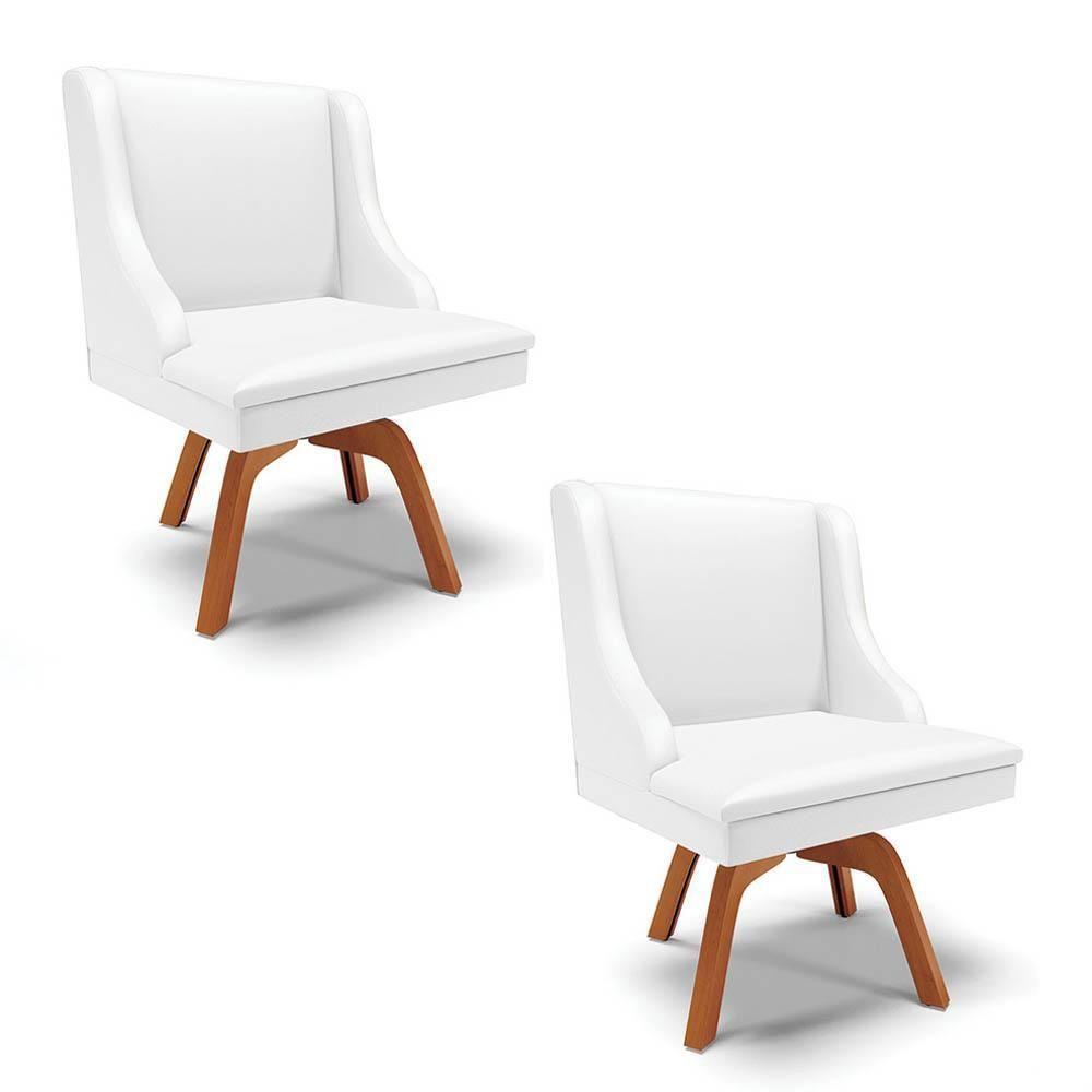 Kit 2 Cadeiras Estofadas Para Sala De Jantar Base Giratória De Madeira Lia Sintético Branco - Ibiza - 1