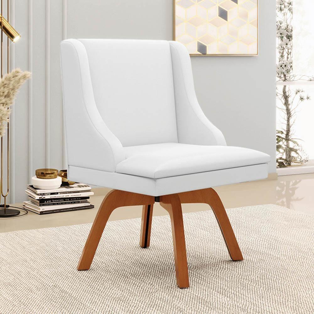 Kit 2 Cadeiras Estofadas Para Sala De Jantar Base Giratória De Madeira Lia Sintético Branco - Ibiza - 5