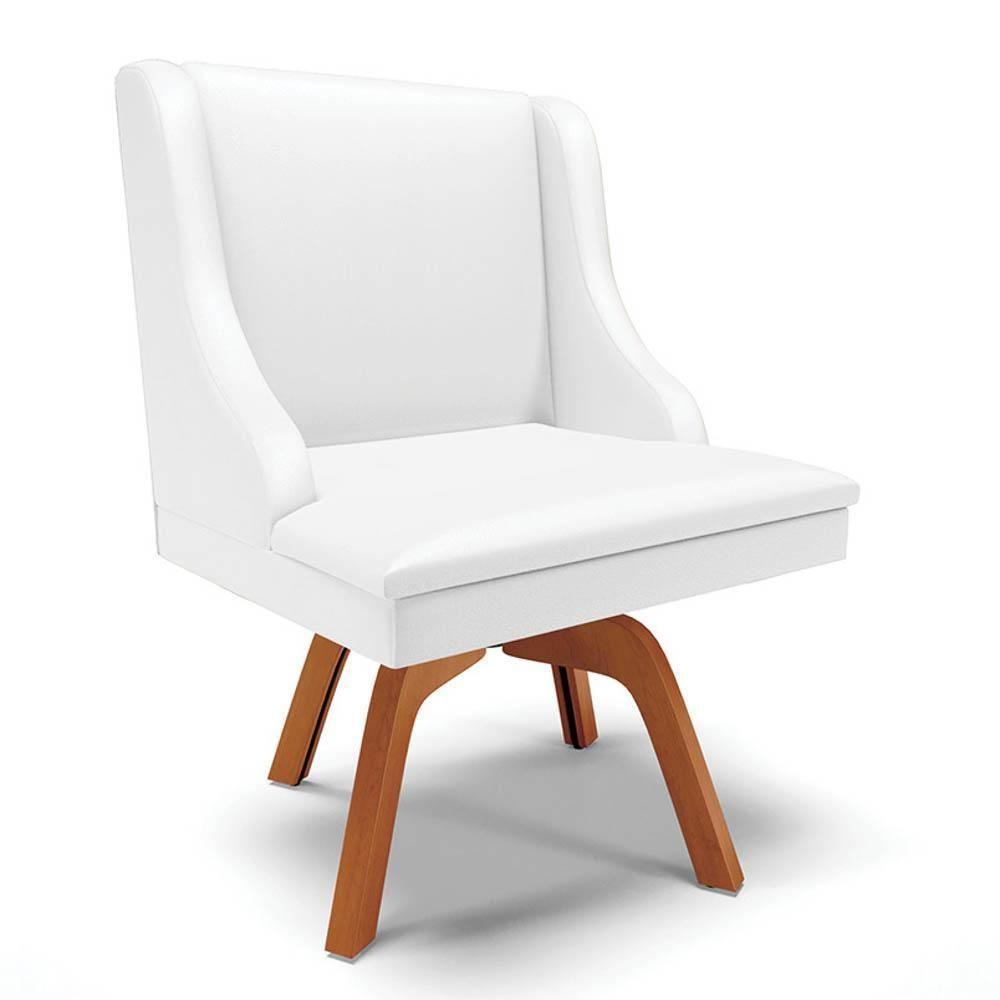 Kit 2 Cadeiras Estofadas Para Sala De Jantar Base Giratória De Madeira Lia Sintético Branco - Ibiza - 8