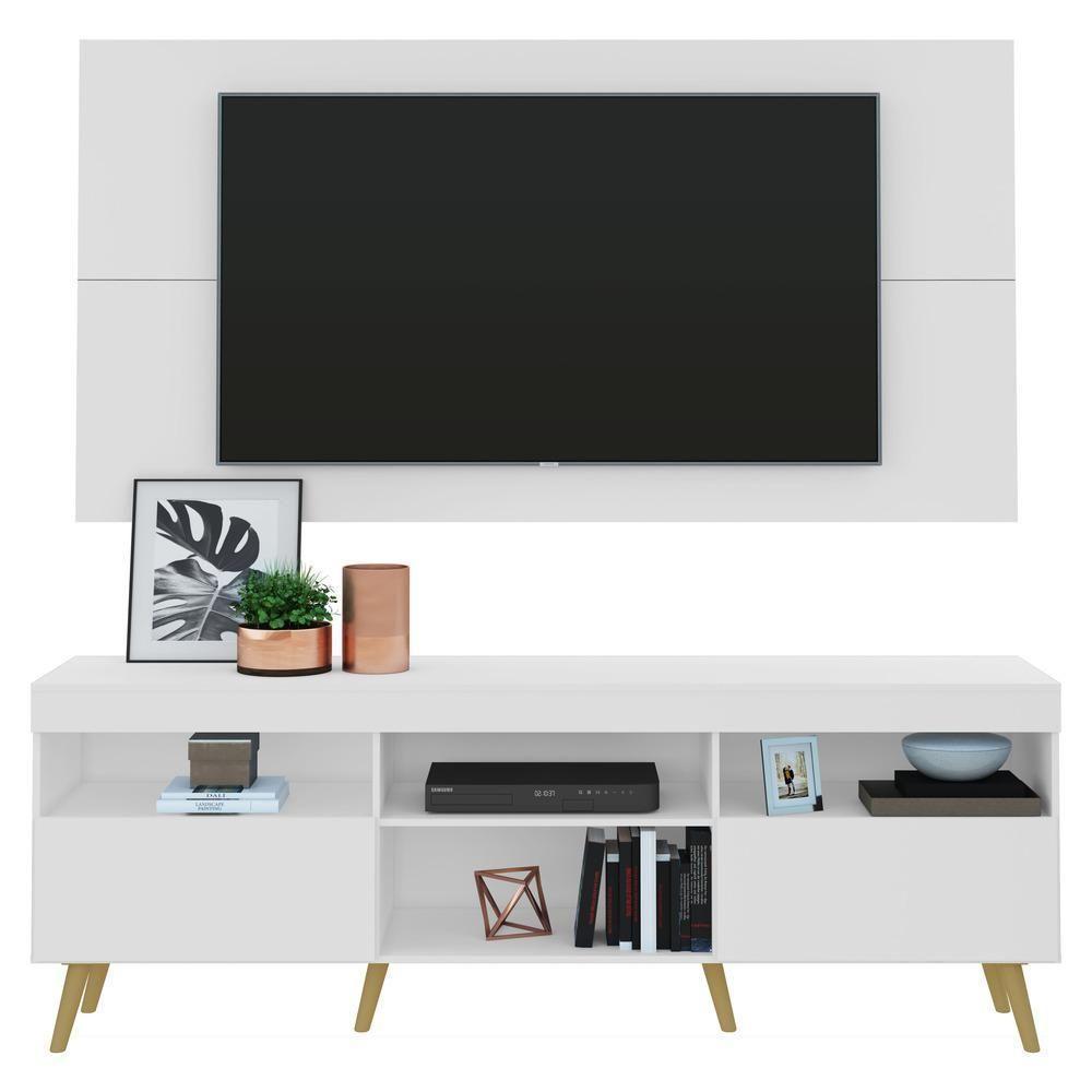 Rack Com Painel Tv 65" Retrô Flórida Multimóveis V3133 Branco/Natural Branco/Natural - 1