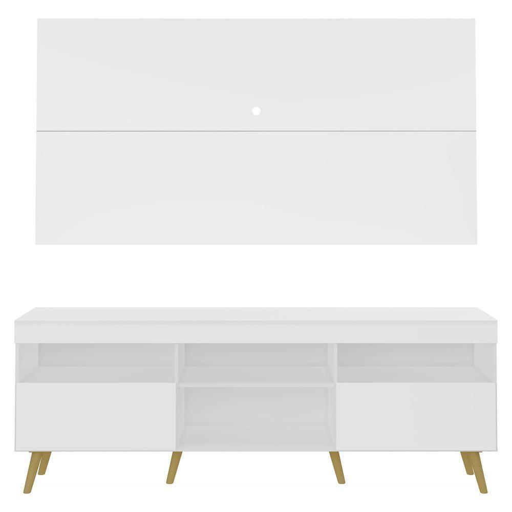 Rack Com Painel Tv 65" Retrô Flórida Multimóveis V3133 Branco/Natural Branco/Natural - 3