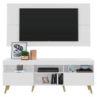 Rack Com Painel Tv 65" Retrô Flórida Multimóveis V3133 Branco/Natural Branco/Natural - 1