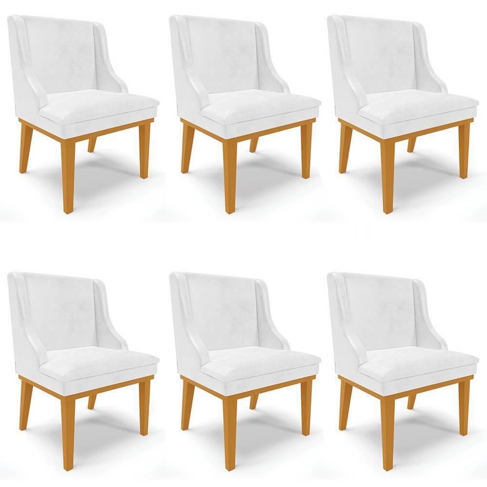 Kit 6 Cadeiras Estofadas Base Fixa De Madeira Castanho Lia Sintético Premium Branco - Ibiza - 1