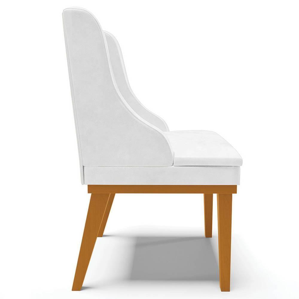 Kit 6 Cadeiras Estofadas Base Fixa De Madeira Castanho Lia Sintético Premium Branco - Ibiza - 6