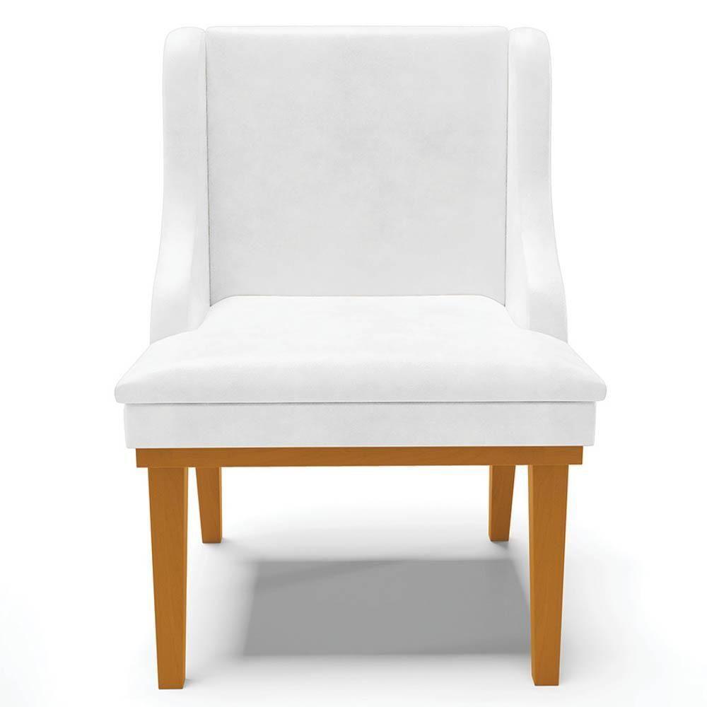 Kit 6 Cadeiras Estofadas Base Fixa De Madeira Castanho Lia Sintético Premium Branco - Ibiza - 8