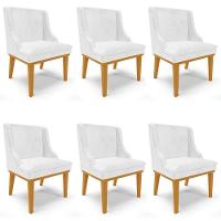 Kit 6 Cadeiras Estofadas Base Fixa De Madeira Castanho Lia Sintético Premium Branco - Ibiza - 1