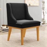 Kit 10 Cadeiras Estofadas Para Sala De Jantar Base Fixa De Madeira Castanho Lia Suede Preto - Ibiza - 2