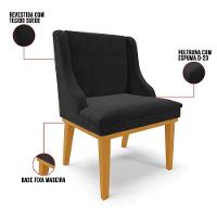 Kit 10 Cadeiras Estofadas Para Sala De Jantar Base Fixa De Madeira Castanho Lia Suede Preto - Ibiza - 3