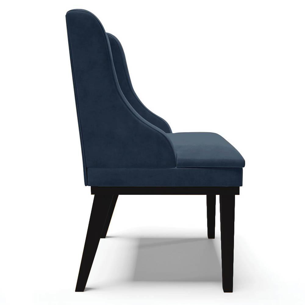 Kit 2 Cadeiras Estofadas Para Sala De Jantar Base Fixa De Madeira Preto Lia Suede Azul Marinho - Ibiza - 6