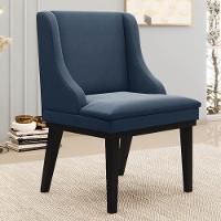 Kit 8 Cadeiras Estofadas Para Sala De Jantar Base Fixa De Madeira Preto Lia Suede Azul Marinho - Ibiza - 2