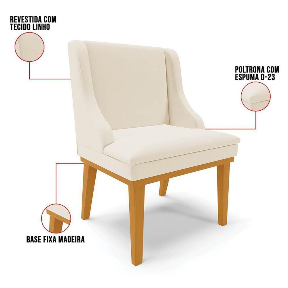Kit 2 Cadeiras Estofadas Para Sala De Jantar Base Fixa De Madeira Castanho Lia Linho Bege - Ibiza - 2