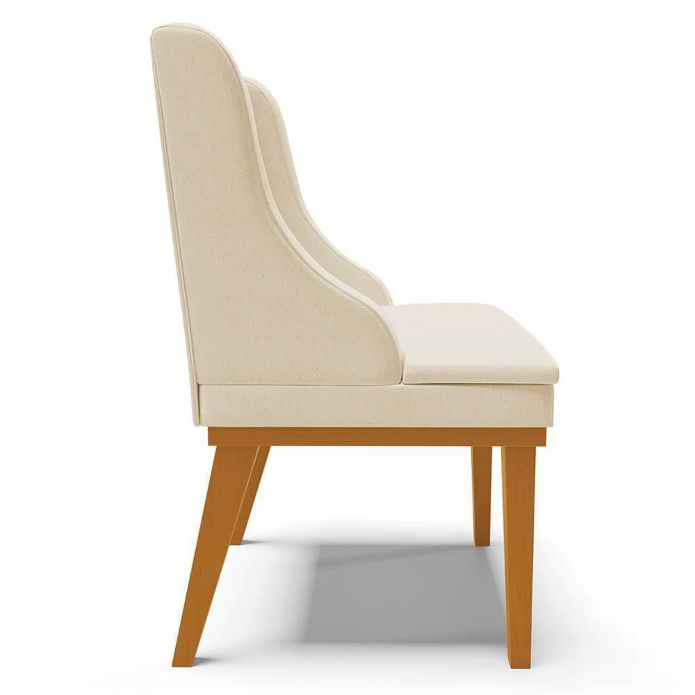 Kit 2 Cadeiras Estofadas Para Sala De Jantar Base Fixa De Madeira Castanho Lia Linho Bege - Ibiza - 5