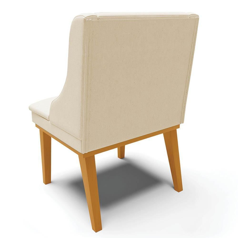 Kit 2 Cadeiras Estofadas Para Sala De Jantar Base Fixa De Madeira Castanho Lia Linho Bege - Ibiza - 6