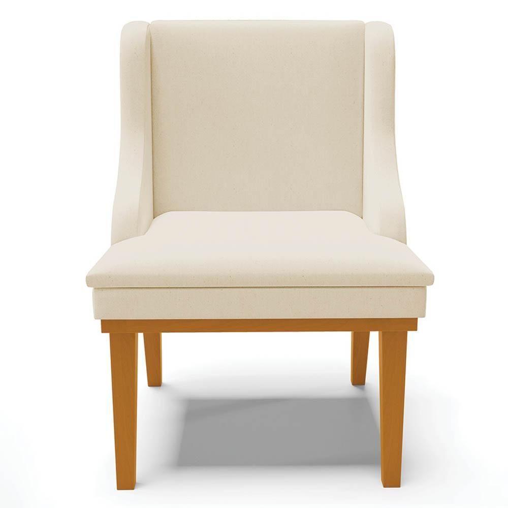 Kit 2 Cadeiras Estofadas Para Sala De Jantar Base Fixa De Madeira Castanho Lia Linho Bege - Ibiza - 7