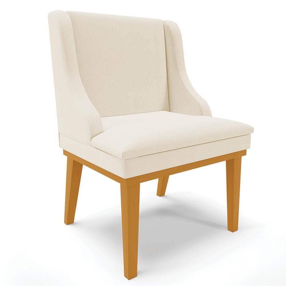 Kit 2 Cadeiras Estofadas Para Sala De Jantar Base Fixa De Madeira Castanho Lia Linho Bege - Ibiza - 9