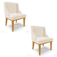 Kit 2 Cadeiras Estofadas Para Sala De Jantar Base Fixa De Madeira Castanho Lia Linho Bege - Ibiza - 1