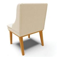 Kit 2 Cadeiras Estofadas Para Sala De Jantar Base Fixa De Madeira Castanho Lia Linho Bege - Ibiza - 6