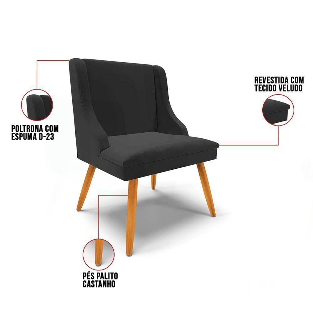 Kit 6 Cadeiras Estofadas Para Sala De Jantar Pés Palito Lia Veludo Preto - Ibiza - 3