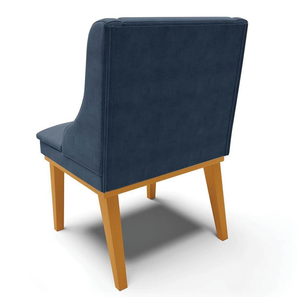 Kit 10 Cadeiras Estofadas Para Sala De Jantar Base Fixa De Madeira Castanho Lia Suede Azul Marinho - Ibiza - 7