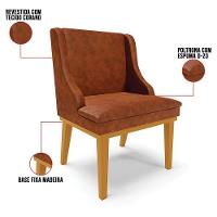 Kit 6 Cadeiras Estofadas Base Fixa De Madeira Castanho Lia Sintético Premium Nozes - Ibiza - 3