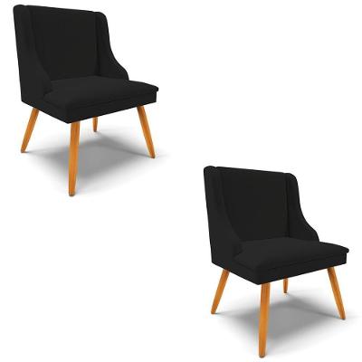 Kit 2 Cadeiras Estofadas Para Sala De Jantar Pés Palito Lia Linho Preto - Ibiza