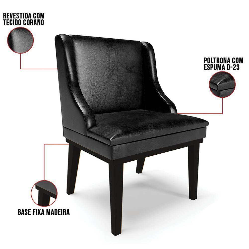 Kit 10 Cadeiras Estofadas Base Fixa De Madeira Preto Lia Sintético Premium Preto - Ibiza - 3