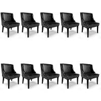 Kit 10 Cadeiras Estofadas Base Fixa De Madeira Preto Lia Sintético Premium Preto - Ibiza - 1